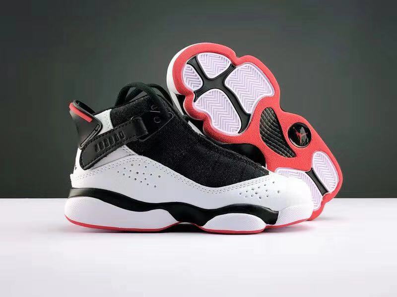 Kids Air Jordan Six Rings Black White Red Shoes - Click Image to Close